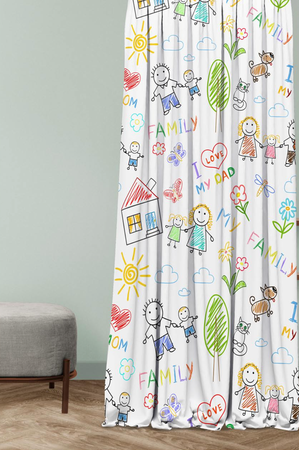 Designer Curtain - Family Doodles (Fun & Whimsical Kids Curtain)