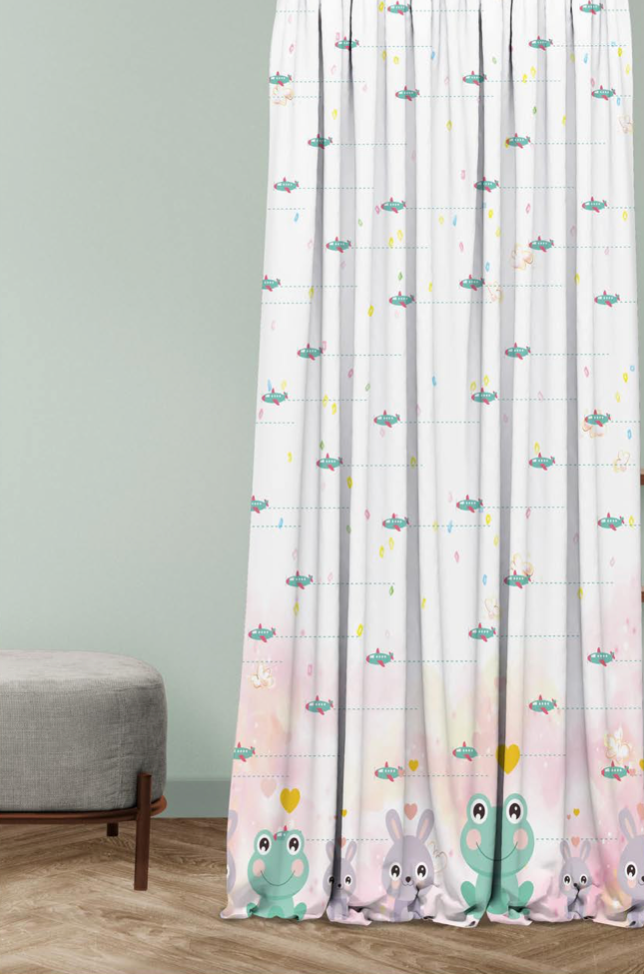 Designer Curtain -Playful Frogs & Bunnies (Delightful Cartoon Curtains for Kids)