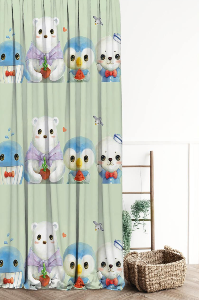 Designer Curtain -Adorable Polar & Penguin Pals Kids Curtain