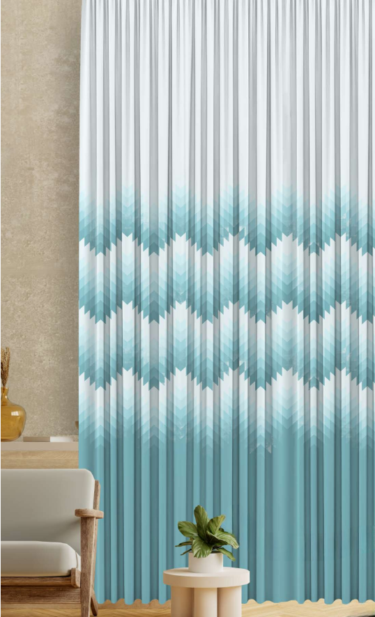 Designer curtains - Modern Blue Chevron Ombre Sheer Curtains