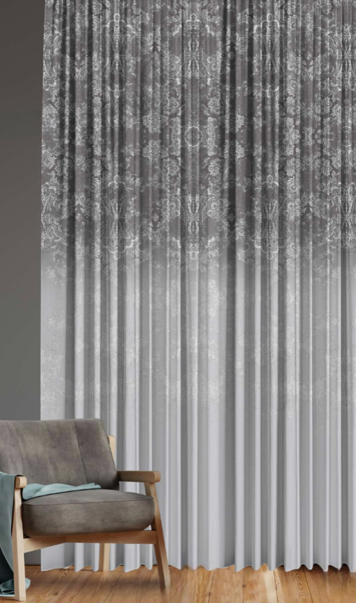 Designer curtains - Elegant Grey Damask Ombre Sheer Curtains