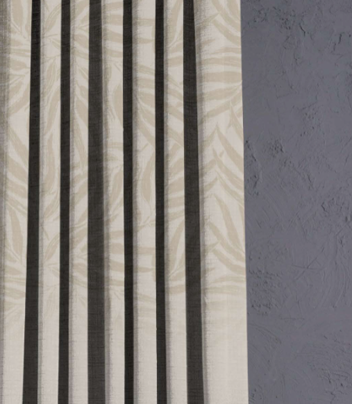 Designer curtains - Modern Leaf Print Sheer Curtain with Black Stripes