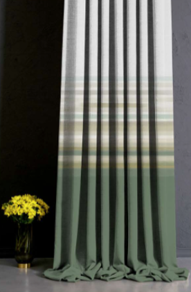 Designer curtains - Green Gradient Curtain with Striped Accent