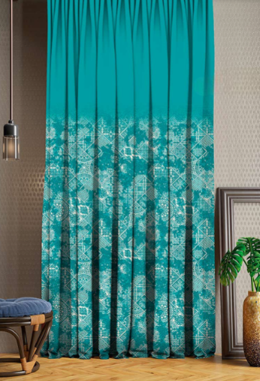 Designer curtains - "Turquoise Ethnic Motif Ombre Curtains"