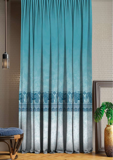 Designer curtains - "Turquoise Elephant Motif Ombre Curtains"
