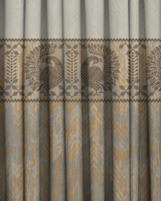 Designer curtains - Elegant Grey and Gold Embroidered Curtains with Traditional Peacock Motif