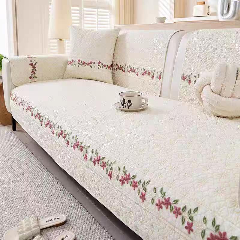 Luxury 100% Cotton Quilted Sofa Cover | Modern & Minimalist | Anti-Skid Slipcover | Soft Breathable Couch Protector