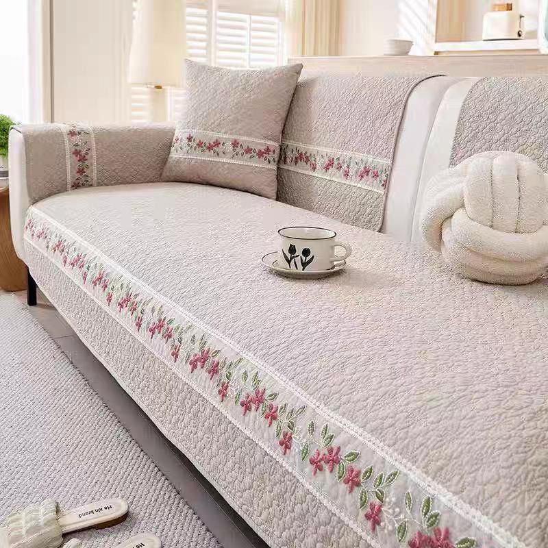 Luxury 100% Cotton Quilted Sofa Cover | Modern & Minimalist | Anti-Skid Slipcover | Soft Breathable Couch Protector