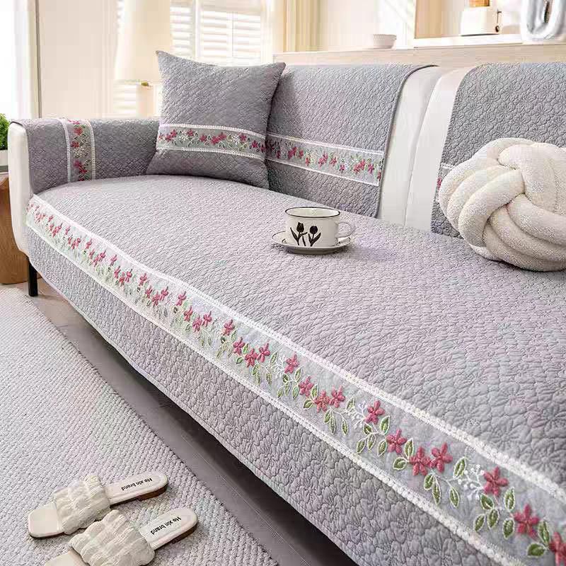 Luxury 100% Cotton Quilted Sofa Cover | Modern & Minimalist | Anti-Skid Slipcover | Soft Breathable Couch Protector