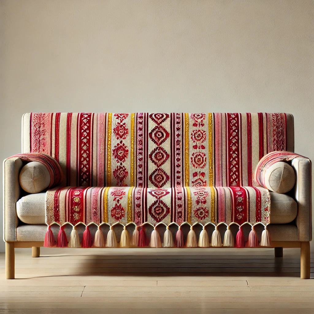 Handwoven Ethnic Stripe Sofa Cover - Aqua Breeze