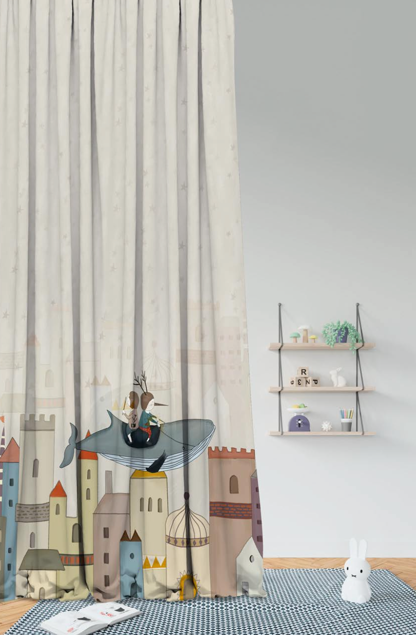 Designer Curtain -Whale Ride Adventure (Fantasy Castle Curtain)