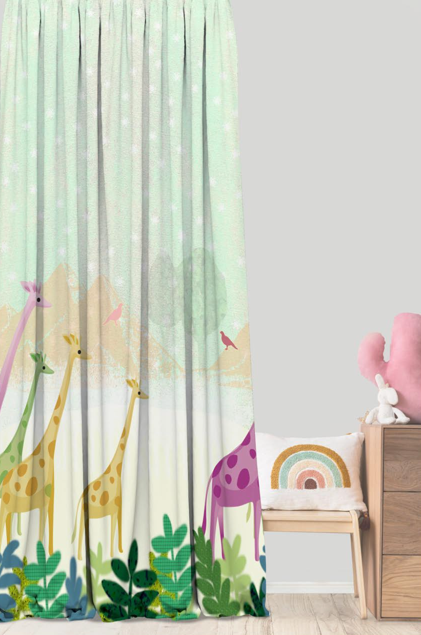 Designer Curtain -Safari Giraffes (Jungle Adventure)- Kids Curtain