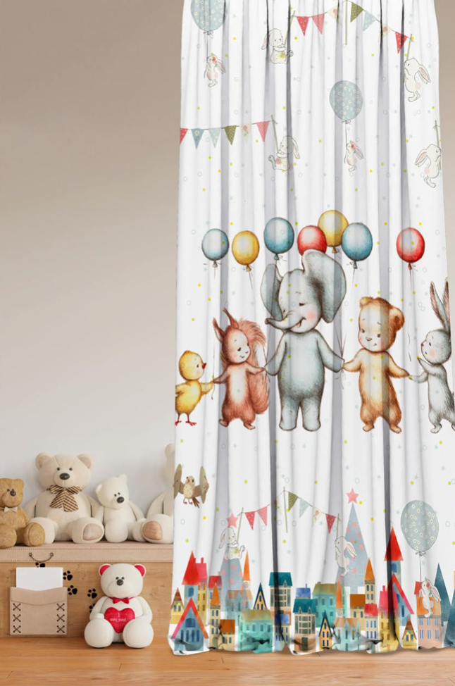 Designer Curtain -Playful Parade (Animal Friends Celebration)- kids Curtains