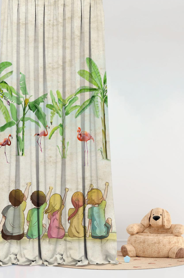 Designer Curtain -Tropical Flamingo &amp; Friends Adventure Curtains