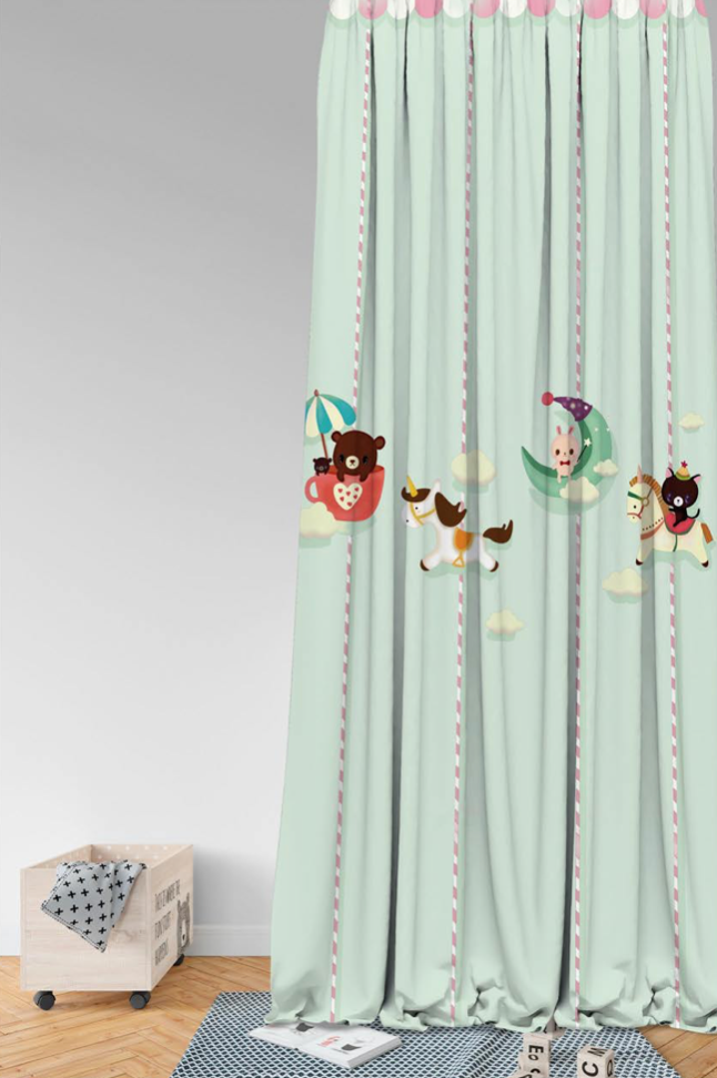 Designer Curtain -Whimsical Carousel Friends Curtain