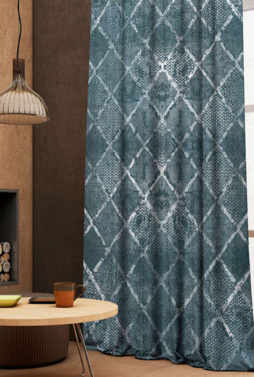 Designer curtains -  "Geometric Textured Teal Curtains"