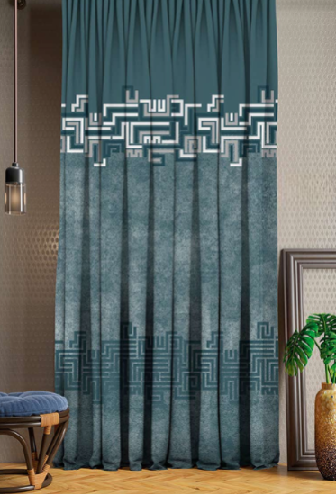 Designer curtains - "Modern Maze Patterned Teal Curtains"