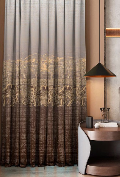 Designer curtains - "Vintage Brown Ethnic Elephant Motif Curtains"