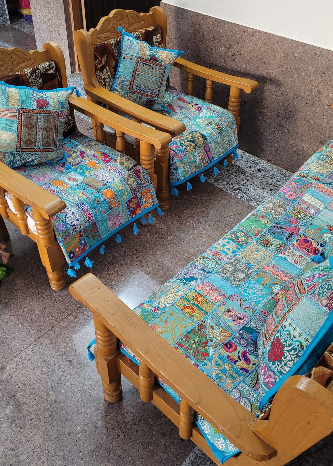 Bohemian Bliss: Handcrafted Patchwork Sofa Cover Bohemian Bliss (3 seating + 5 cushion covers)