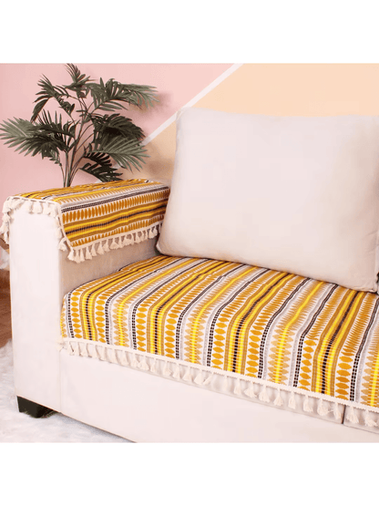 Handwoven Ethnic Stripe Sofa Cover - Mellow Yellow